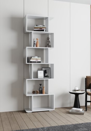 VCM NORDIC Palusa L reol, m. 6 rom - hvitt tre (H: 196,1 cm x 60 cm x 23,8 cm)