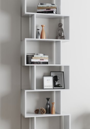 VCM NORDIC Palusa L reol, m. 6 rom - hvitt tre (H: 196,1 cm x 60 cm x 23,8 cm)