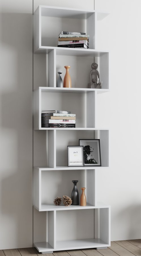 VCM NORDIC Palusa L reol, m. 6 rom - hvitt tre (H: 196,1 cm x 60 cm x 23,8 cm)