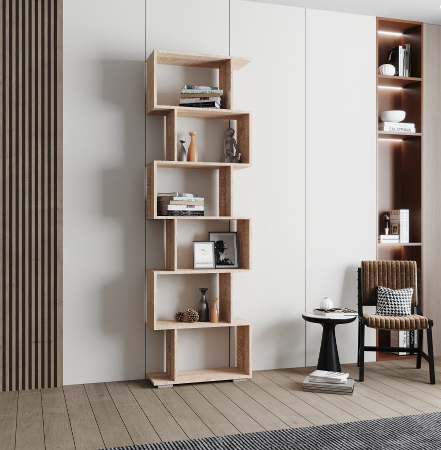 VCM NORDIC Palusa L reol, m. 6 rom - naturlig tre (H: 196,1 cm x 60 cm x 23,8 cm)