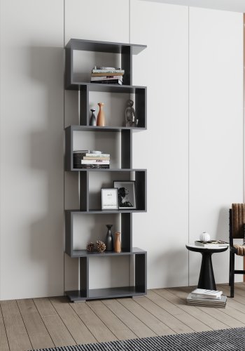 VCM NORDIC Palusa L reol, m. 6 rom - antrasittgr tre (H: 196,1 cm x 60 cm x 23,8 cm)