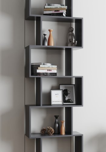 VCM NORDIC Palusa L reol, m. 6 rom - antrasittgr tre (H: 196,1 cm x 60 cm x 23,8 cm)