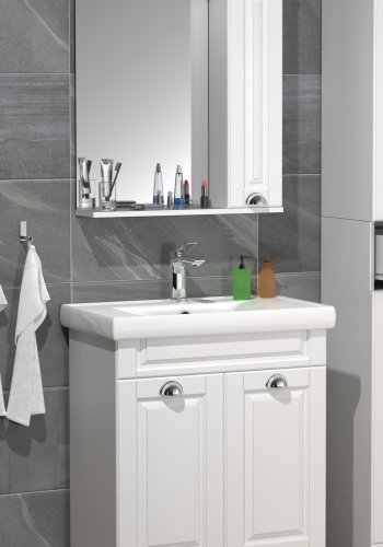 VCM NORDIC Casalo L 3-teilige Spüle, mit Spiegelschrank, Keramikwaschbecken, 3 Türen - Melamin weiß