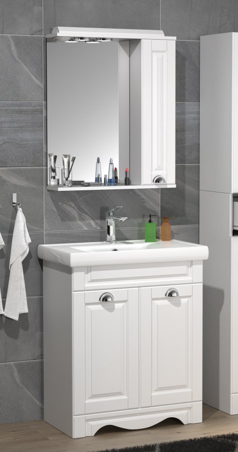 VCM NORDIC Casalo L 3-teilige Spüle, mit Spiegelschrank, Keramikwaschbecken, 3 Türen - Melamin weiß