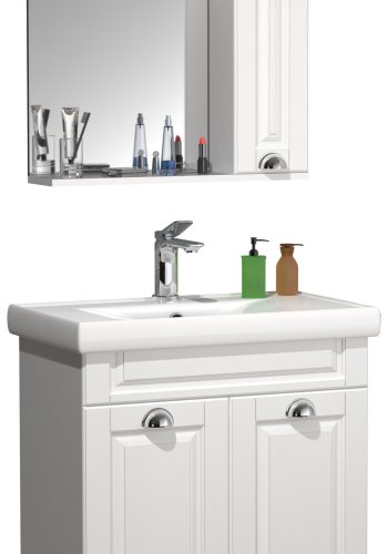 VCM NORDIC Casalo L 3-teilige Spüle, mit Spiegelschrank, Keramikwaschbecken, 3 Türen - Melamin weiß