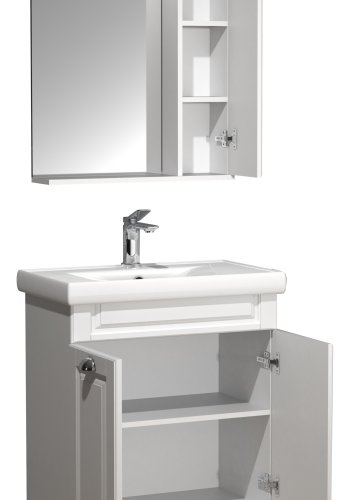 VCM NORDIC Casalo L 3-teilige Spüle, mit Spiegelschrank, Keramikwaschbecken, 3 Türen - Melamin weiß