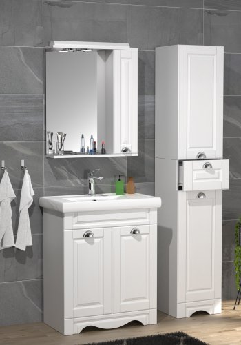 VCM NORDIC Casalo L 4-teiliger Waschtisch, m. Spiegelschrank, Waschtisch, 2 Schränke - Melamin weiß