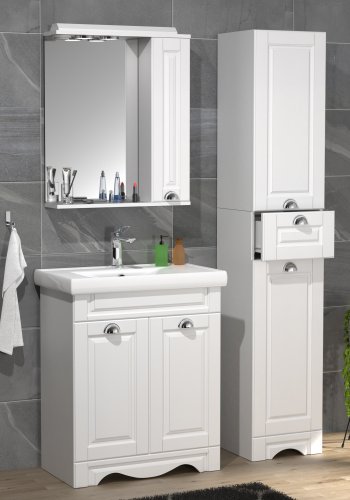 VCM NORDIC Casalo L 4-teiliger Waschtisch, m. Spiegelschrank, Waschtisch, 2 Schränke - Melamin weiß