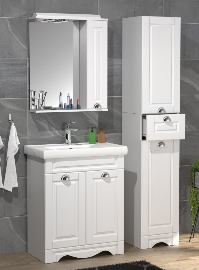 VCM NORDIC Casalo L 4-teiliger Waschtisch, m. Spiegelschrank, Waschtisch, 2 Schränke - Melamin weiß