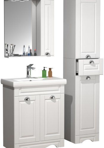 VCM NORDIC Casalo L 4-teiliger Waschtisch, m. Spiegelschrank, Waschtisch, 2 Schränke - Melamin weiß