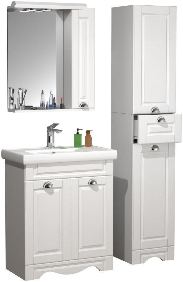 VCM NORDIC Casalo L 4-teiliger Waschtisch, m. Spiegelschrank, Waschtisch, 2 Schränke - Melamin weiß