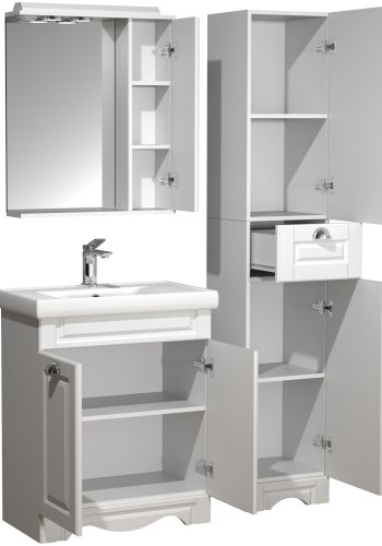 VCM NORDIC Casalo L 4-teiliger Waschtisch, m. Spiegelschrank, Waschtisch, 2 Schränke - Melamin weiß