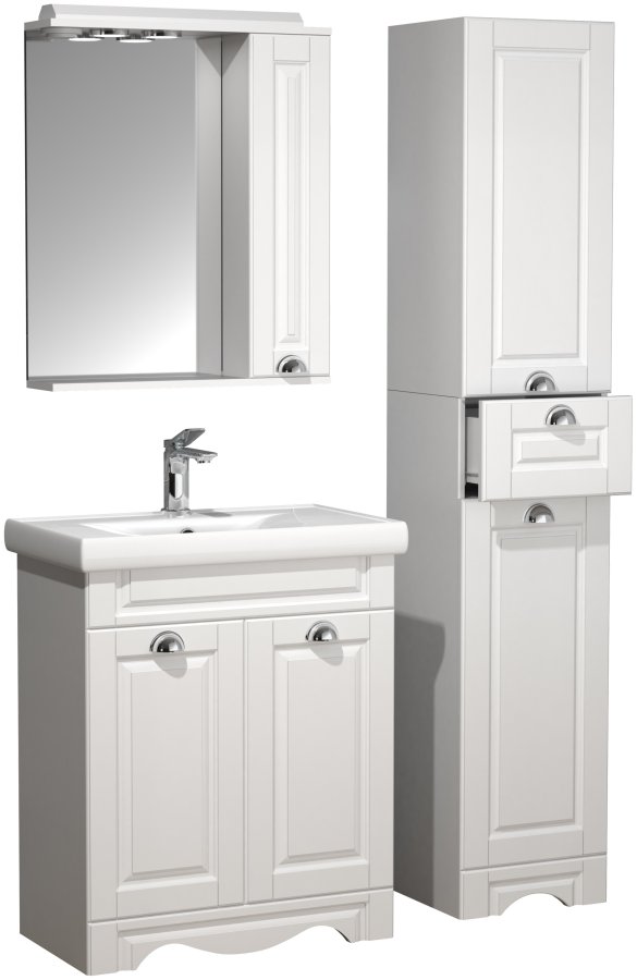 VCM NORDIC Casalo L 4-teiliger Waschtisch, m. Spiegelschrank, Waschtisch, 2 Schränke - Melamin weiß