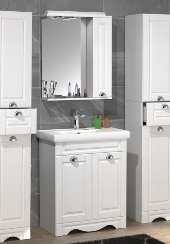 VCM NORDIC Casalo L 5-teilig Waschbecken, mit Spiegelschrank, Waschtisch, 3 Unterschränke - Melamin weiß