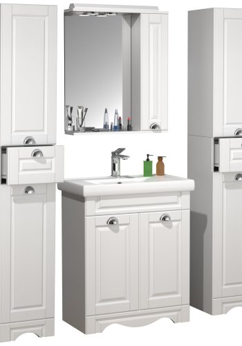 VCM NORDIC Casalo L 5-teilig Waschbecken, mit Spiegelschrank, Waschtisch, 3 Unterschränke - Melamin weiß