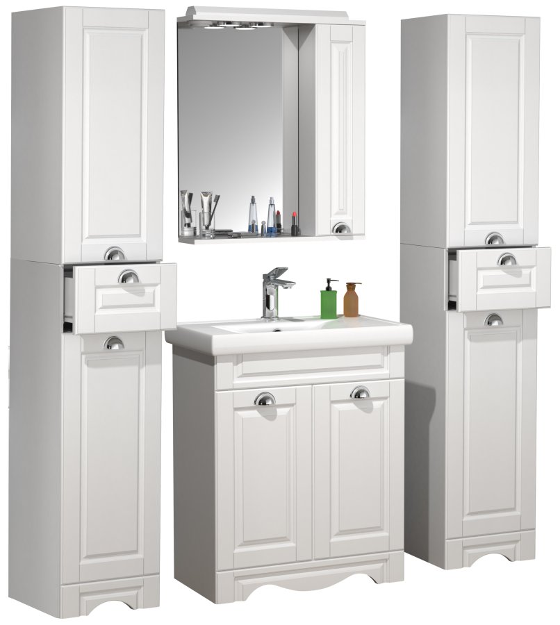 VCM NORDIC Casalo L 5-teilig Waschbecken, mit Spiegelschrank, Waschtisch, 3 Unterschränke - Melamin weiß