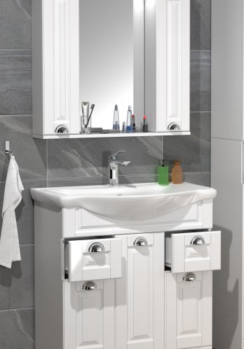 VCM NORDIC Casalo XL 3-teiliger Waschtisch, mit Spiegelschrank, Waschbecken, 5 Türen, 2 Schubladen - Melamin weiß