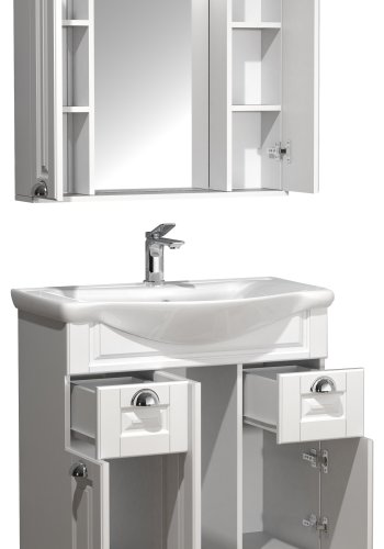 VCM NORDIC Casalo XL 3-teiliger Waschtisch, mit Spiegelschrank, Waschbecken, 5 Türen, 2 Schubladen - Melamin weiß