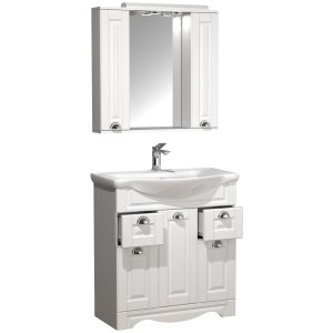 VCM NORDIC Casalo XL 3-delt vaskeplads, m. spejlskab, hndvask, 5 lger, 2 skuffer - hvid melamin