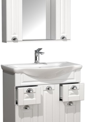 VCM NORDIC Casalo XL 3-teiliger Waschtisch, mit Spiegelschrank, Waschbecken, 5 Türen, 2 Schubladen - Melamin weiß