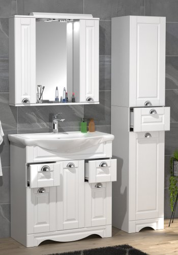 VCM NORDIC Casalo XL 4-teilig Waschbecken, m. Spiegelschrank, Waschtisch, 2 Schränke - Melamin weiß