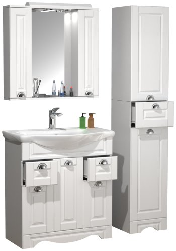 VCM NORDIC Casalo XL 4-teilig Waschbecken, m. Spiegelschrank, Waschtisch, 2 Schränke - Melamin weiß