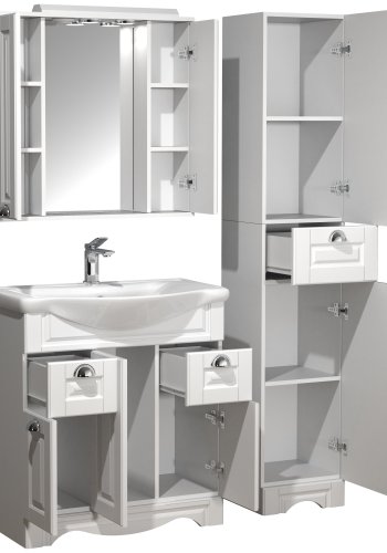 VCM NORDIC Casalo XL 4-teilig Waschbecken, m. Spiegelschrank, Waschtisch, 2 Schränke - Melamin weiß