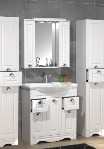 VCM NORDIC Casalo XL 5-teilig Waschbecken, mit Spiegelschrank, Waschtisch, 3 Unterschränke - Melamin weiß