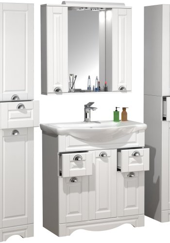 VCM NORDIC Casalo XL 5-teilig Waschbecken, mit Spiegelschrank, Waschtisch, 3 Unterschränke - Melamin weiß