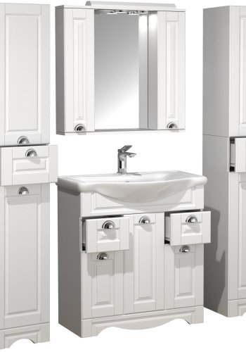 VCM NORDIC Casalo XL 5-teilig Waschbecken, mit Spiegelschrank, Waschtisch, 3 Unterschränke - Melamin weiß