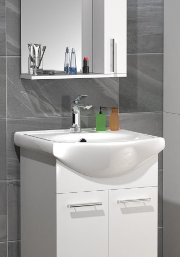 VCM NORDIC Lisalo M 3-teilige Spüle, mit Spiegelschrank, Keramikwaschbecken, 3 Türen - Melamin weiß