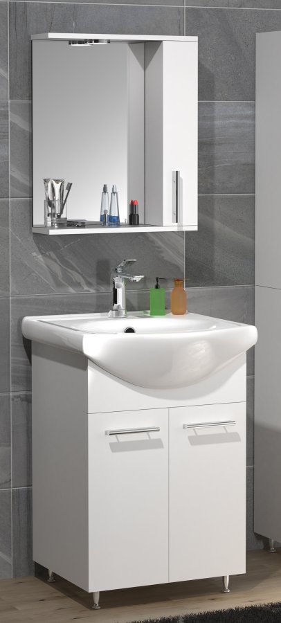 VCM NORDIC Lisalo M 3-teilige Spüle, mit Spiegelschrank, Keramikwaschbecken, 3 Türen - Melamin weiß