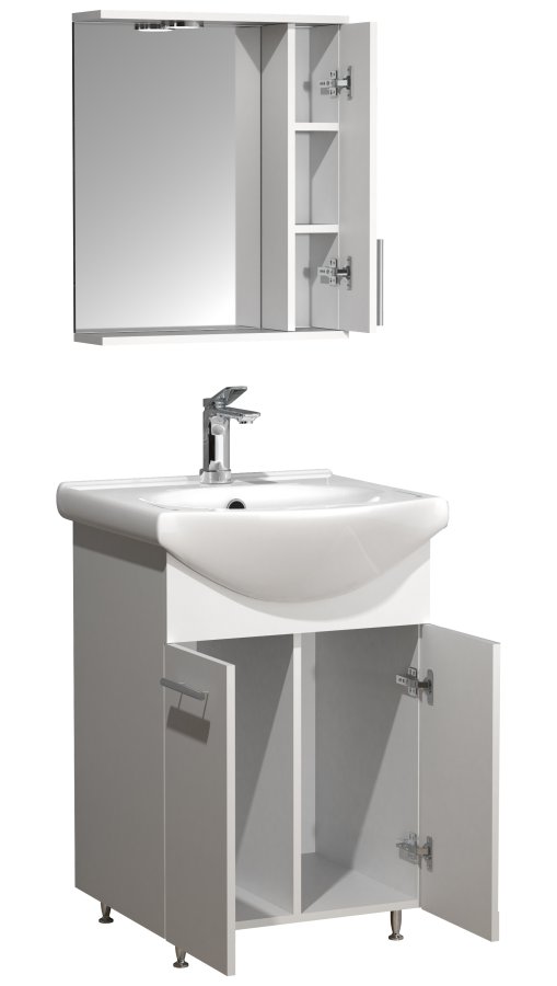 VCM NORDIC Lisalo M 3-teilige Spüle, mit Spiegelschrank, Keramikwaschbecken, 3 Türen - Melamin weiß