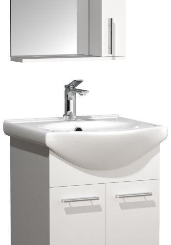 VCM NORDIC Lisalo M 3-teilige Spüle, mit Spiegelschrank, Keramikwaschbecken, 3 Türen - Melamin weiß