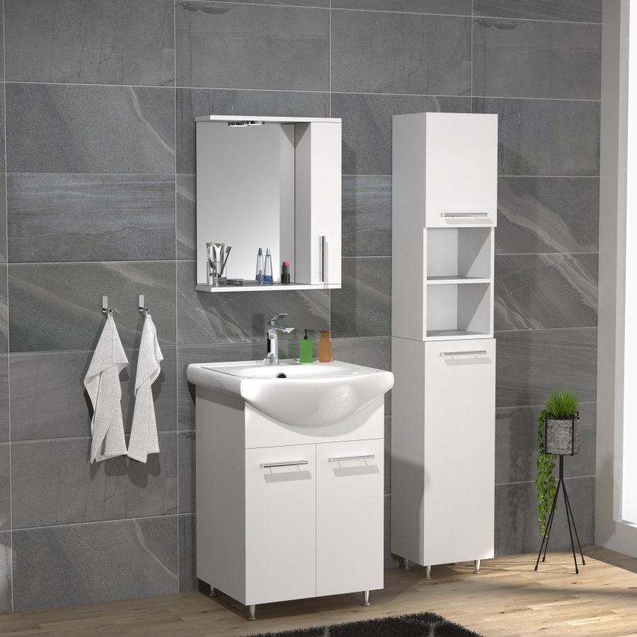 VCM NORDIC Lisalo M 4-delt servant, m. speilskap, vask, 2 skap - hvit melamin