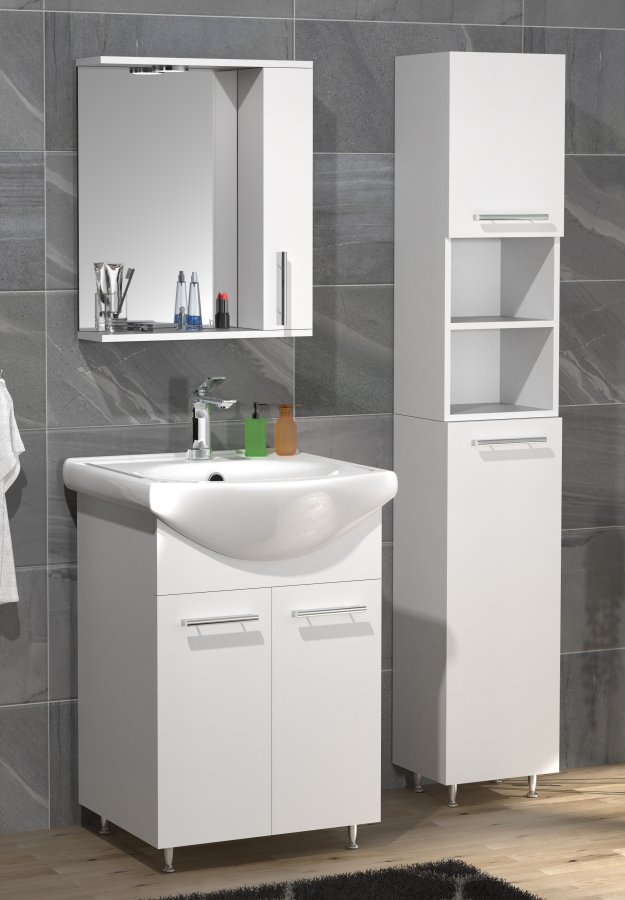 VCM NORDIC Lisalo M 4-delt servant, m. speilskap, vask, 2 skap - hvit melamin