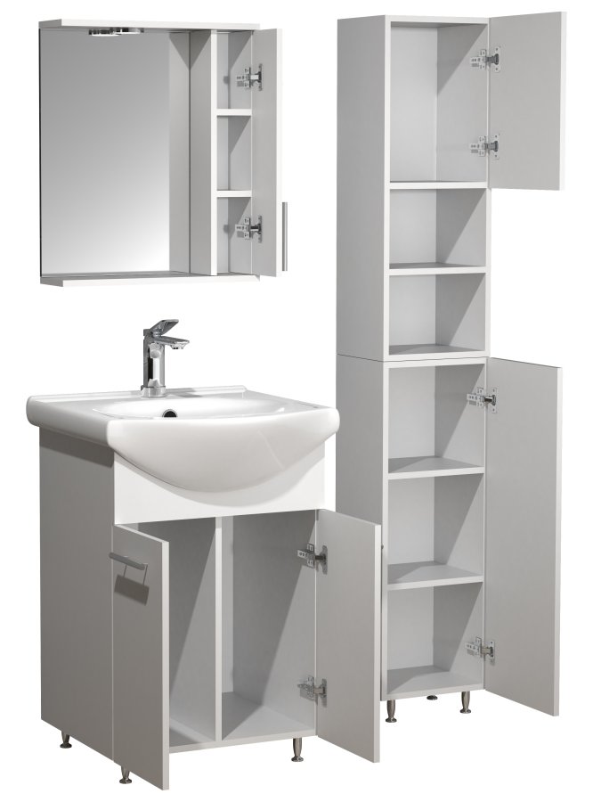 VCM NORDIC Lisalo M 4-delt servant, m. speilskap, vask, 2 skap - hvit melamin