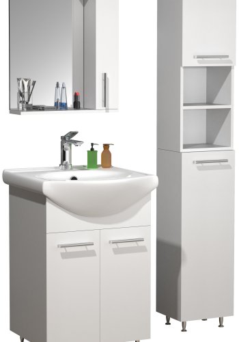 VCM NORDIC Lisalo M 4-delt servant, m. speilskap, vask, 2 skap - hvit melamin