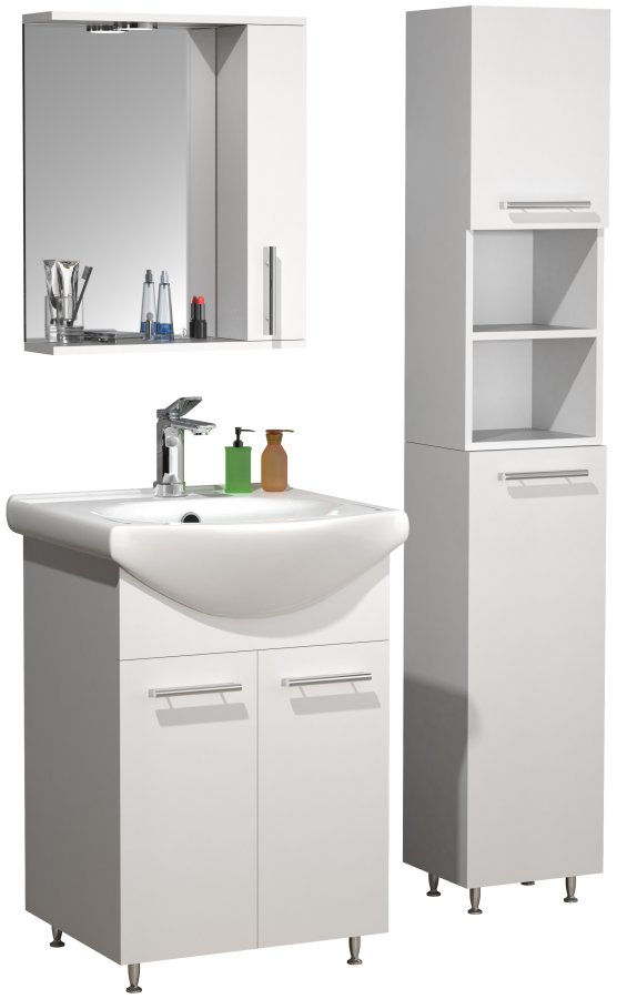 VCM NORDIC Lisalo M 4-delt servant, m. speilskap, vask, 2 skap - hvit melamin
