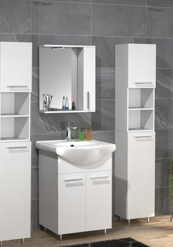 VCM NORDIC Lisalo XL 5-tlg. Waschtisch, m. Spiegelschrank, Waschtisch, 3 Unterschränke - Melamin weiß