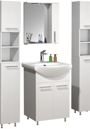 VCM NORDIC Lisalo XL 5-tlg. Waschtisch, m. Spiegelschrank, Waschtisch, 3 Unterschränke - Melamin weiß