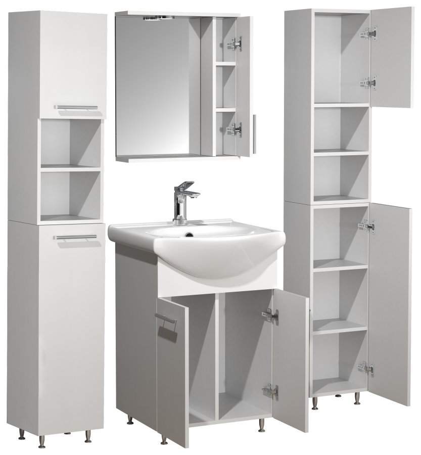 VCM NORDIC Lisalo M 5-delt servant, m. speilskap, vask, 3 skap - hvit melamin