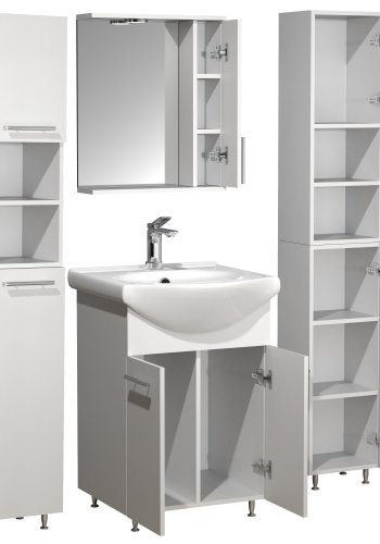 VCM NORDIC Lisalo XL 5-tlg. Waschtisch, m. Spiegelschrank, Waschtisch, 3 Unterschränke - Melamin weiß