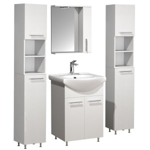 VCM NORDIC Lisalo M 5-delat tvättställ, m. spegelskp, handfat, 3 skp - vit melamin