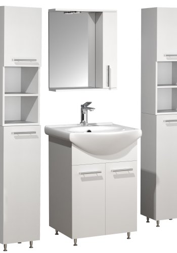 VCM NORDIC Silora XL 5-delt servant, m. speilskap, vask, 3 skap - hvit melamin