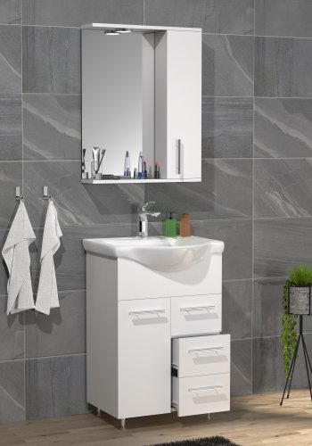 VCM NORDIC Lisalo L 3-delt servant, m. speilskap, keramisk servant, 3 drer - hvit melamin