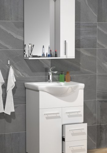 VCM NORDIC Lisalo L 3-delt servant, m. speilskap, keramisk servant, 3 drer - hvit melamin