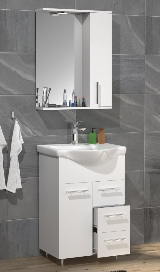 VCM NORDIC Lisalo L 3-delt servant, m. speilskap, keramisk servant, 3 drer - hvit melamin