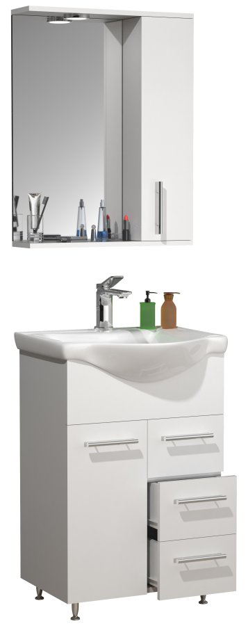 VCM NORDIC Lisalo L 3-delt servant, m. speilskap, keramisk servant, 3 drer - hvit melamin