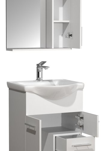 VCM NORDIC Lisalo L 3-delt servant, m. speilskap, keramisk servant, 3 drer - hvit melamin